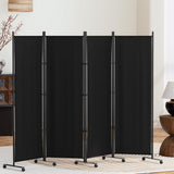 4 Panel Room Divider Screen 217cm Wheel Fabric - Black