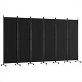 6 Panel Room Divider Screen 323cm Wheel Fabric - Black