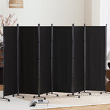 6 Panel Room Divider Screen 323cm Wheel Fabric - Black