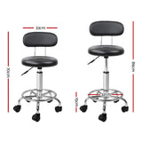 Set of 2 Salon Stool Swivel Chair Backrest Black