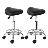Set of 2 Salon Stool Saddle Swivel Chair Black
