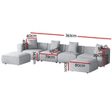 Mckenzie 6-Seater Modular Sofa Chaise Set - Grey