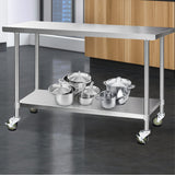 304 Stainless Steel Kitchen Benches Work Bench Food Prep Table with Wheels 1524Mmx610MM