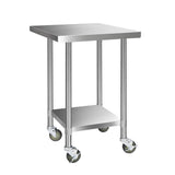 762x762mm Commercial Stainless Steel Kitchen Bench with 4pcs Castor Wheels