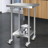430 Stainless Steel Kitchen Benches Work Bench Food Prep Table with Wheels 610MM x 610MM