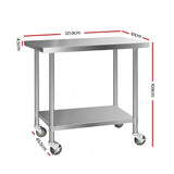 430 Stainless Steel Kitchen Benches Work Bench Food Prep Table with Wheels 1219Mmx610MM