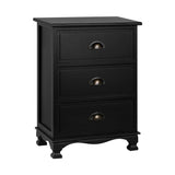 Gander Wooden Vintage Bedside Table Vintage Chest Storage Cabinet Nightstand with 3 Drawers - Black
