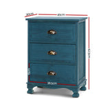 Gander Wooden Vintage Bedside Table Side Table Cabinet Vintage Storage Nightstand with 3 Drawers - Blue