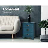 Gander Wooden Vintage Bedside Table Side Table Cabinet Vintage Storage Nightstand with 3 Drawers - Blue