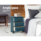 Gander Wooden Vintage Bedside Table Side Table Cabinet Vintage Storage Nightstand with 3 Drawers - Blue