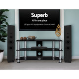 Keld 100cm TV Stand Entertainment Unit Media Cabinet Tempered Glass 3 Tiers - Black