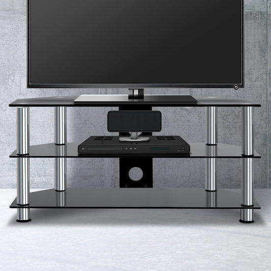 Keld 100cm TV Stand Entertainment Unit Media Cabinet Tempered Glass 3 Tiers - Black