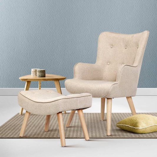 Marlyn Accent Fabric Ottoman Lounge Chair - Beige
