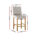 Set of 2 Khiva Bar Stools Kitchen Stool Wooden Linen Upholstered - Beige