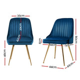 Brynlee Set of 2 Dining Chairs Velvet Channel Tufted - Blue
