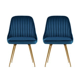 Brynlee Set of 2 Dining Chairs Velvet Channel Tufted - Blue