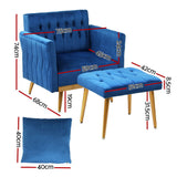Melanie Armchair Ottoman Accent Chair Pillow Velvet - Blue