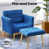 Melanie Armchair Ottoman Accent Chair Pillow Velvet - Blue