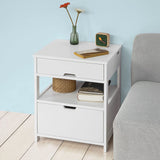 Vaughan Wooden Bedside Table with 2 Drawers - White