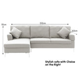 Mio 3-Seater L-Shaped Linen Sofa Lounge Right Side Chaise Couch - Light Grey