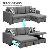 Meshi 3-Seater Pullout Sofa Bed with Storage Chaise Lounge - Grey