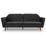 Marissa 2-Seater Faux Velvet Tufted Futon Sofa Bed Couch - Black