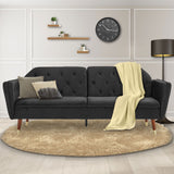 Marissa 2-Seater Faux Velvet Tufted Futon Sofa Bed Couch - Black