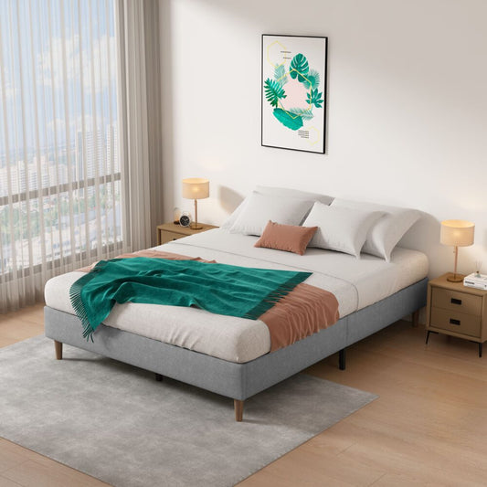 Maya Bedframe with Wooden Slats - Light Grey Double