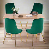 5-Piece Elvio Green Dining Table & Chair Set Rectangular Velvet