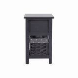 Belleville Wooden Bedside Table with Wicker Basket - Grey