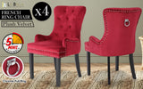 Arabella Set of 4 French Provincial Dining Chair Ring Studded Velvet Rubberwood Leg - Bordeaux Red