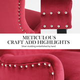 Arabella Set of 4 French Provincial Dining Chair Ring Studded Velvet Rubberwood Leg - Bordeaux Red