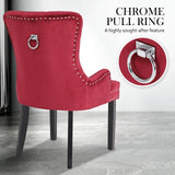 Arabella Set of 4 French Provincial Dining Chair Ring Studded Velvet Rubberwood Leg - Bordeaux Red