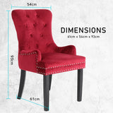 Arabella Set of 4 French Provincial Dining Chair Ring Studded Velvet Rubberwood Leg - Bordeaux Red