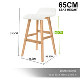 Set of 4 Belfast Wooden Bar Stool Dining Chair Leather - White