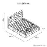 Emily Bed Frame Fabric Storage Drawers with wheels Velvet - Grey Queen
