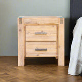 Iqaluit Wooden Bedside Table Night Stand Solid Wood Acacia with 2 Drawers - Oak
