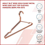 16.5" Rose Gold Shiny Metal Wire Coat Suit Top Clothes Hangers 60pcs