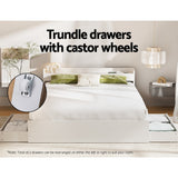 Rosemary Bed Frame Mattress Base with Charging Ports 2 Storage Drawers - White Double