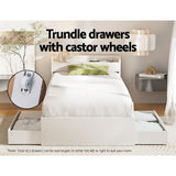 Rosemary Bed Frame Mattress Base wtih Charging Ports 2 Storage Drawers - White Single