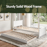 Malta Bed Frame with Trundle Solid Wood Toddler Bunk Bed with Headboard - White Single
