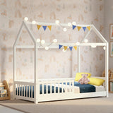Blair Wooden Bed Frame House Pine Timber Platform - White Single