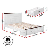 Aveline Wooden Bed Frame with 2 Drawer Platform Bed - White Queen