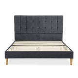 Venlo Bed Frame Base Platform Wooden Velvet with Headboard Grey - Double