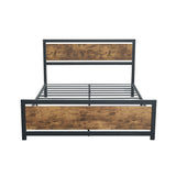Levi Metal Bed Frame Platform Wooden Industrial Rustic - Black & Wood Queen