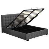 Syke Gas Lift Bed Frame Fabric Base with Storage - Dark Grey Double
