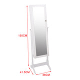 Mirror Jewellery Standing Cabinet Makeup Storage Jewelry Organiser Box - White