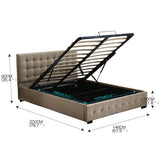 Syke Gas Lift Bed Frame Fabric Base with Storage - Beige Double