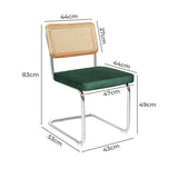 Verity Set of 2 Dining Chairs Chair Replica Cantilever Velvet Rattan Midcentury - Green