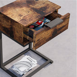 Louise Wooden Iron Frame Bedside Table Side Table Wood Nightstand Storage Cabinet Unit - Oak